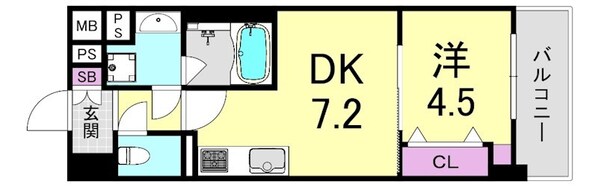 大国町駅 徒歩5分 10階の物件間取画像